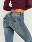 Mid Waist Bootcut Jeans | Blue Wash