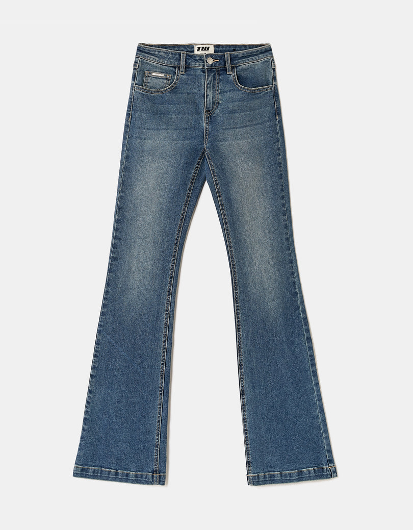 Mid Waist Bootcut Jeans | Blue Wash