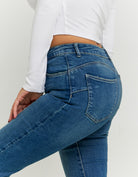 Mid Waist Push Up Flare Jeans | Blue Wash