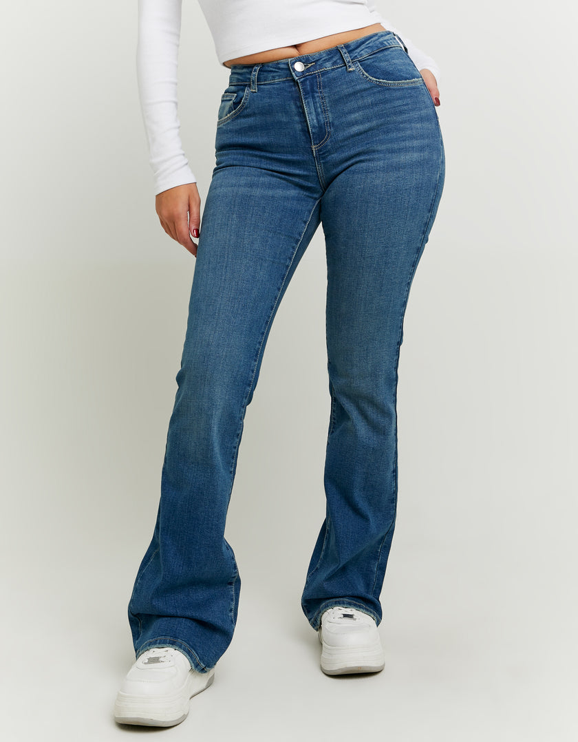Mid Waist Push Up Flare Jeans | Blue Wash