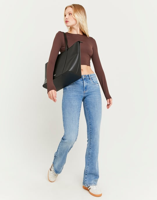 Mid Waist Push Up Flare Jeans | Blue Wash
