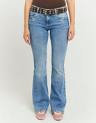 Mid Waist Push Up Flare Jeans | Blue Wash