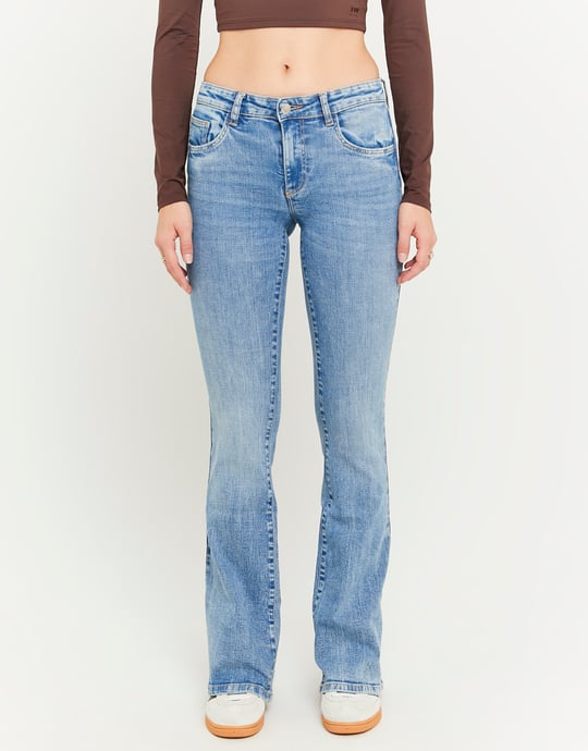 Mid Waist Push Up Flare Jeans | Blue Wash