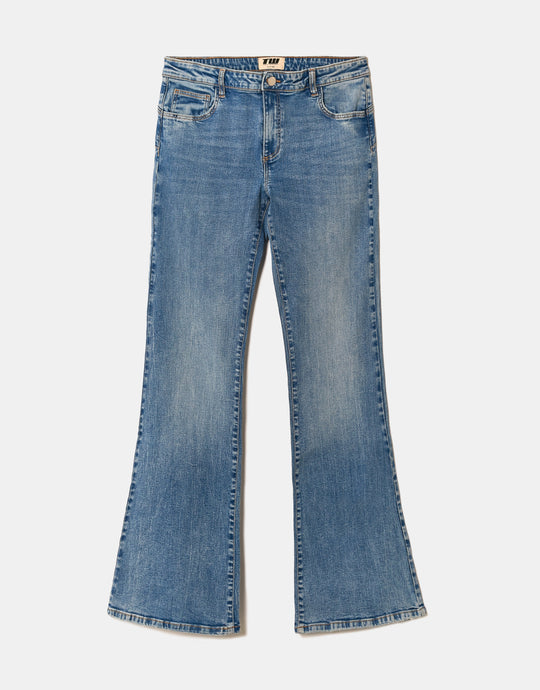 Mid Waist Push Up Flare Jeans | Blue Wash