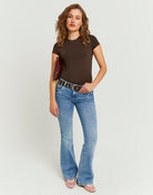 Mid Waist Push Up Flare Jeans | Blue Wash