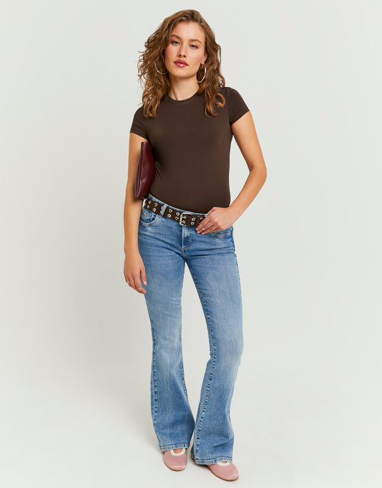 Mid Waist Push Up Flare Jeans | Blue Wash