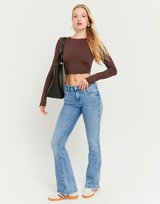 Mid Waist Push Up Flare Jeans | Blue Wash