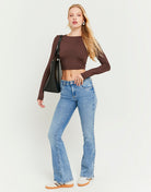 Mid Waist Push Up Flare Jeans | Blue Wash