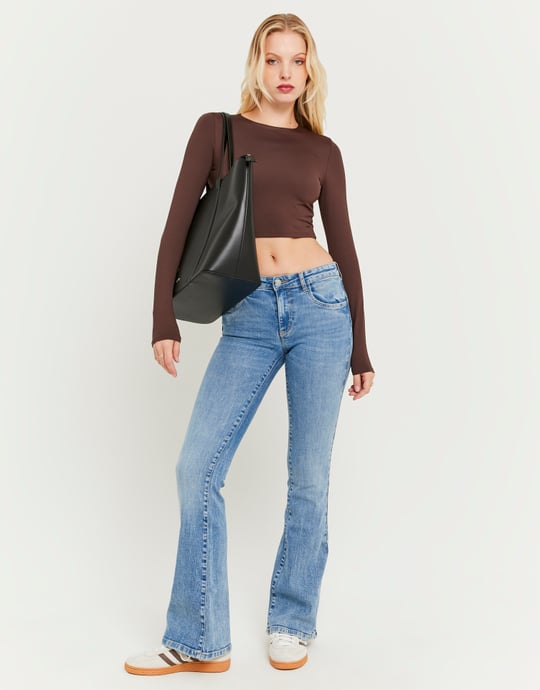 Mid Waist Push Up Flare Jeans | Blue Wash
