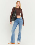 Mid Waist Push Up Flare Jeans | Blue Wash