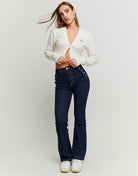 High Waist Jeans with Side Buttons | Dark Blue Wash