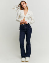 High Waist Jeans with Side Buttons | Dark Blue Wash