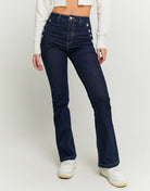 High Waist Jeans with Side Buttons | Dark Blue Wash