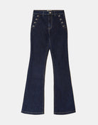 High Waist Jeans with Side Buttons | Dark Blue Wash