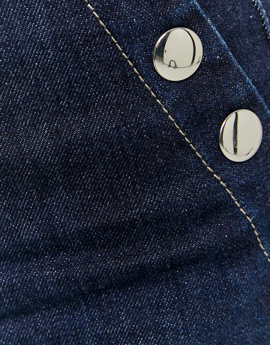 High Waist Jeans with Side Buttons | Dark Blue Wash