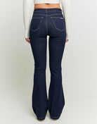High Waist Jeans with Side Buttons | Dark Blue Wash