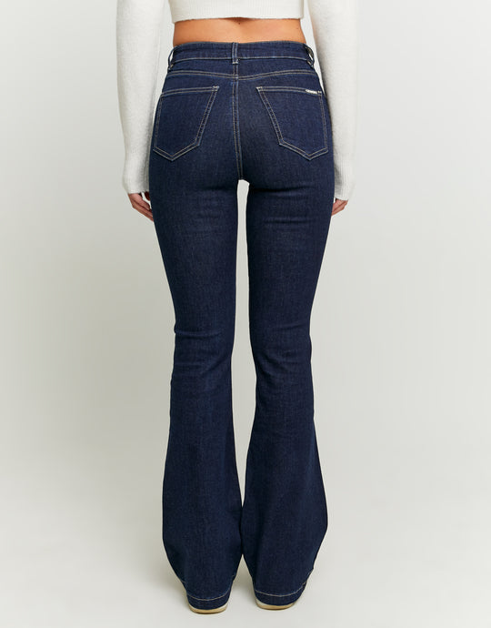 High Waist Jeans with Side Buttons | Dark Blue Wash