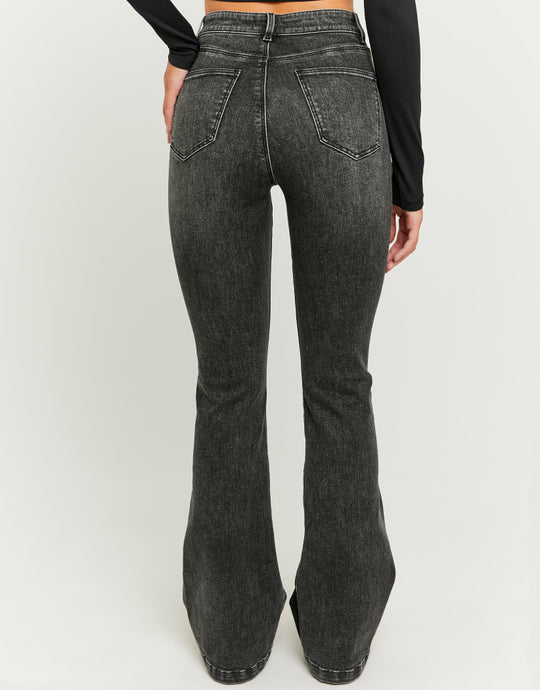 High Waist Jeans with Side Buttons | Grey Wash