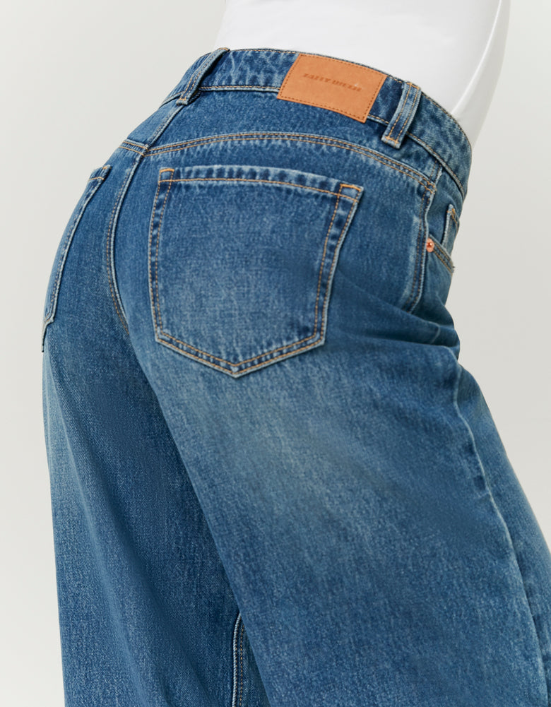 High Waist Barrel Jeans | Blue Wash