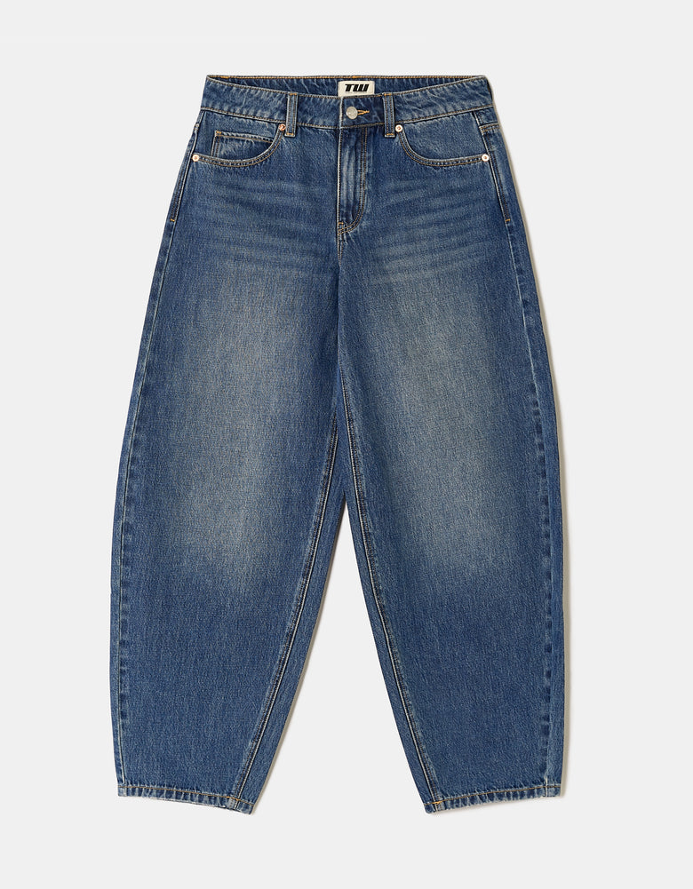 High Waist Barrel Jeans | Blue Wash