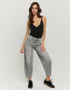 High Waist Barrel Jeans | Grey Wash