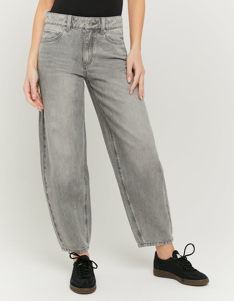 High Waist Barrel Jeans | Grey Wash