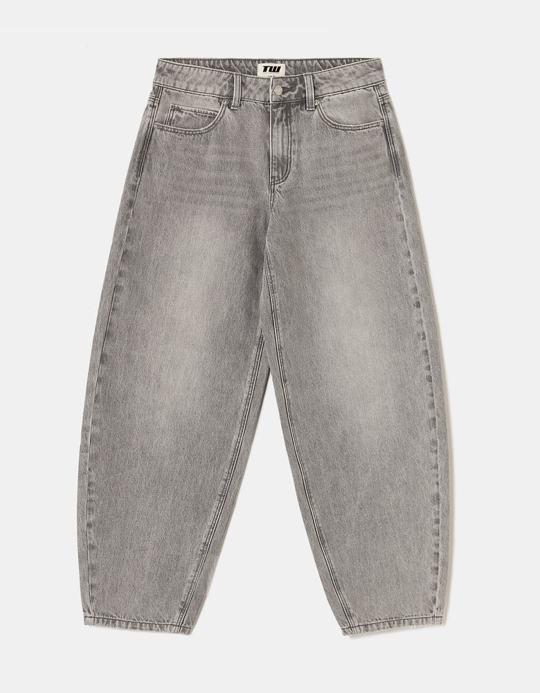 High Waist Barrel Jeans | Grey Wash