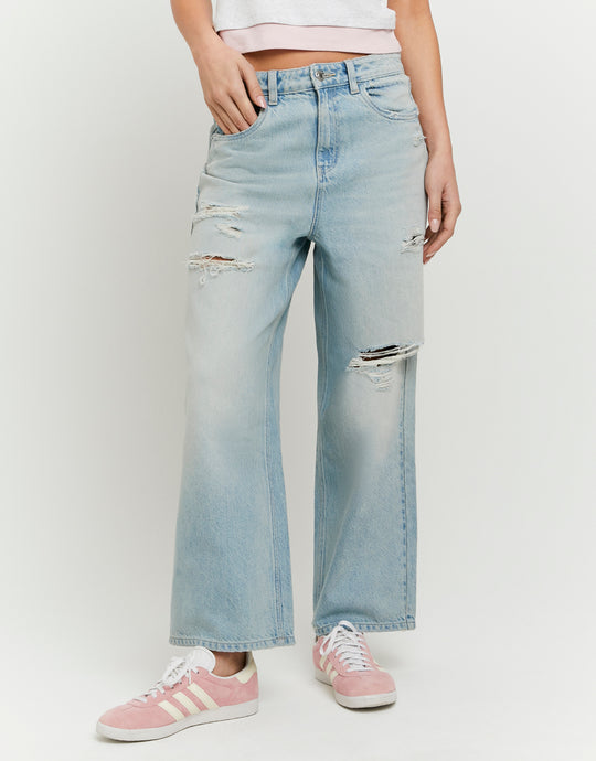 Mid Waist Barrel Jeans | Blue Wash
