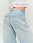 Mid Waist Barrel Jeans | Blue Wash