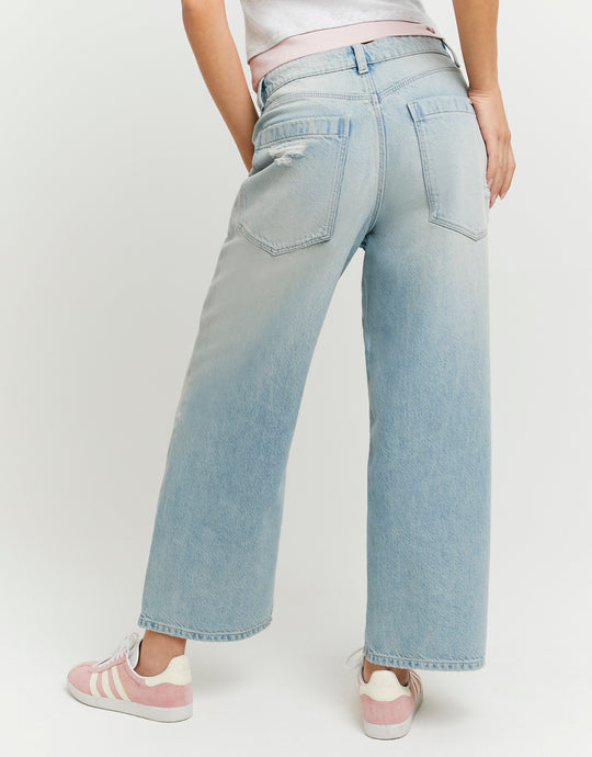 Mid Waist Barrel Jeans | Blue Wash