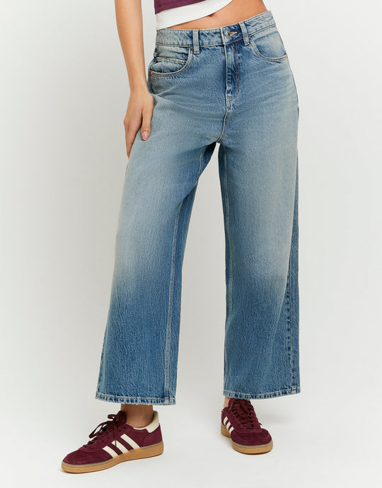 Mid Waist Barrel Jeans | Destroyed Wash