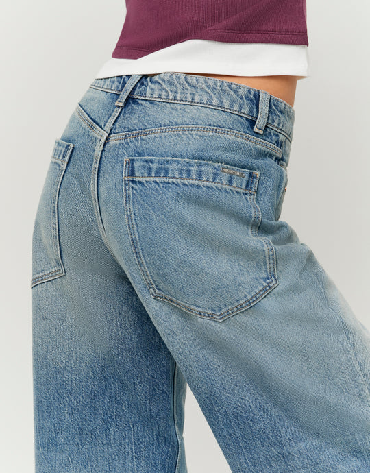 Mid Waist Barrel Jeans | Destroyed Wash