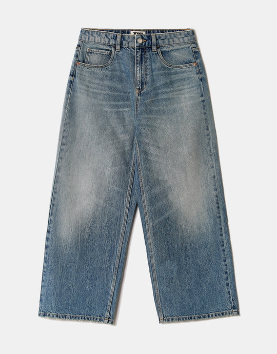 Mid Waist Barrel Jeans | Destroyed Wash