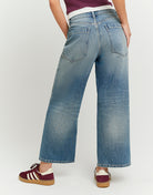 Mid Waist Barrel Jeans | Destroyed Wash