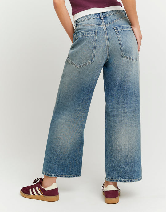 Mid Waist Barrel Jeans | Destroyed Wash