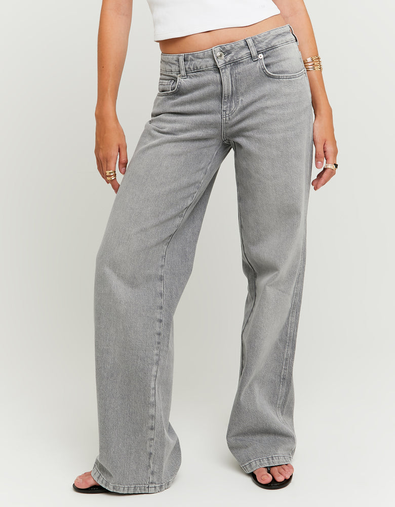 Low Waist Straight Leg Jeans | Grey Wash
