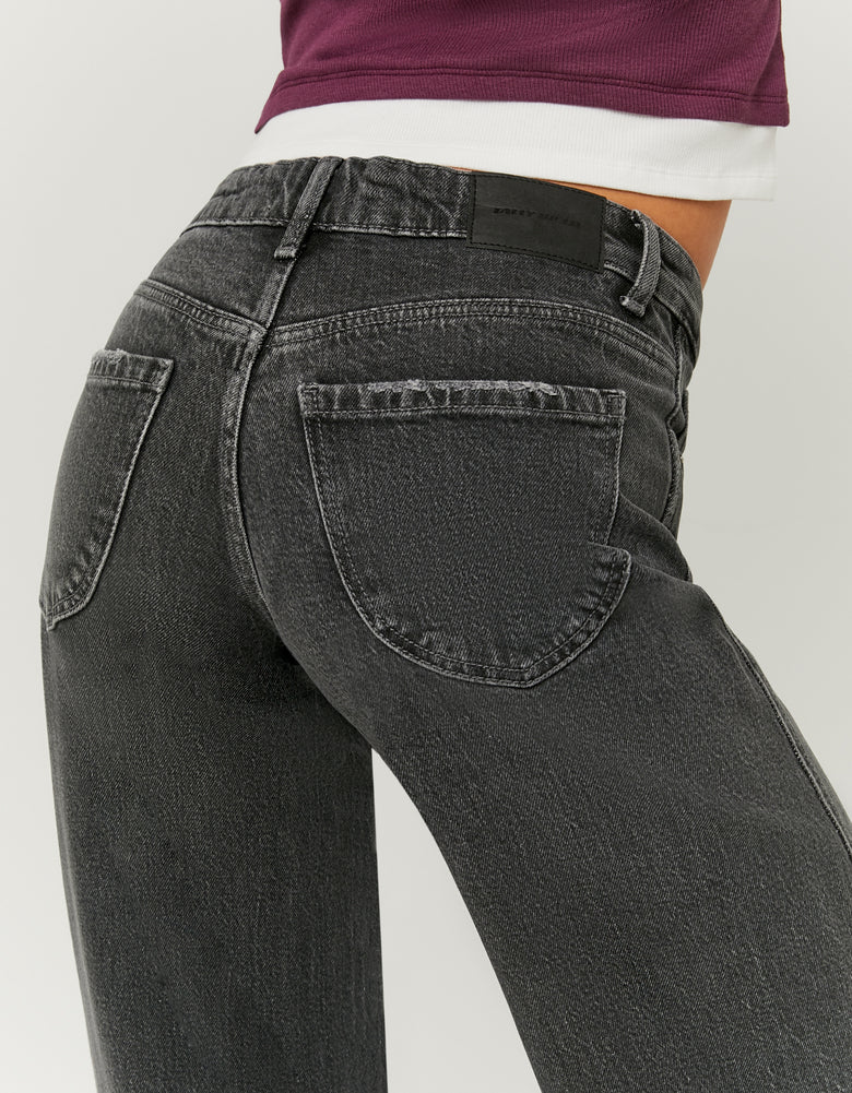 Low Waist Straight Leg Jeans | Grey Wash