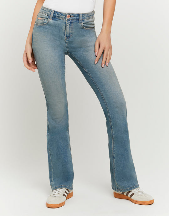Mid Waist Flare Jeans | Blue Wash
