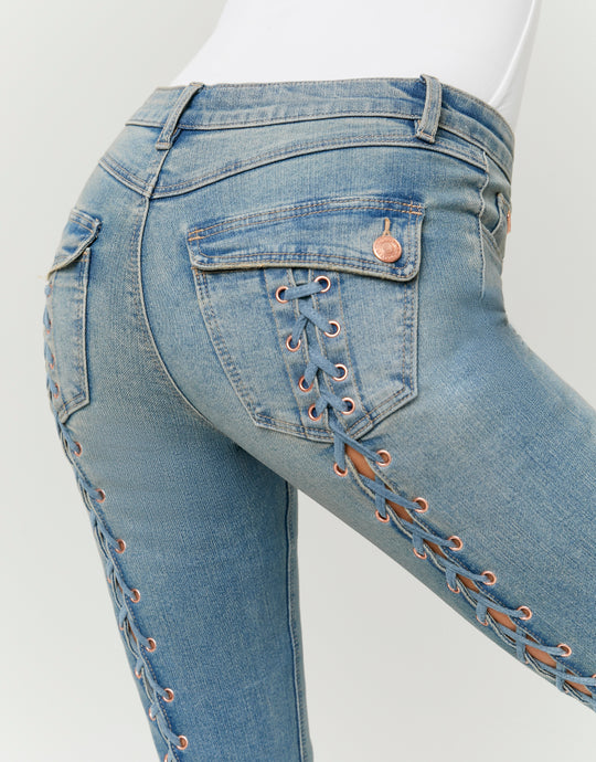 Mid Waist Flare Jeans | Blue Wash