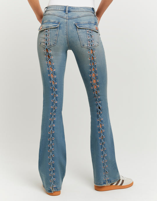 Mid Waist Flare Jeans | Blue Wash
