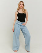 Mid Waist Baggy Jeans | Bleach Wash
