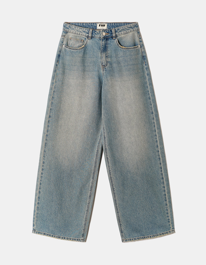 Mid Waist Baggy Jeans | Blue Wash