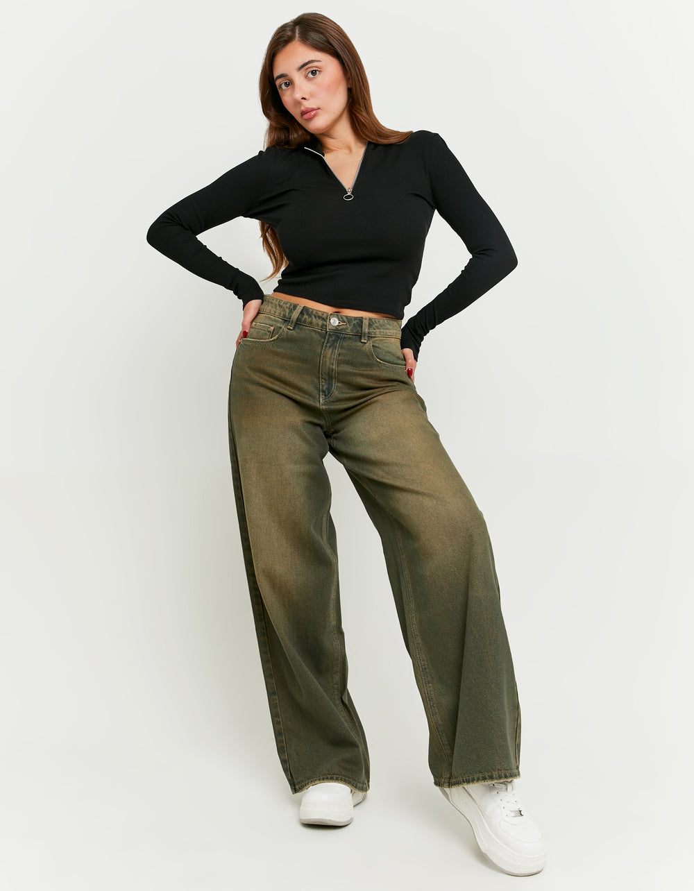 Mid Waist Baggy Jeans | Blue Wash