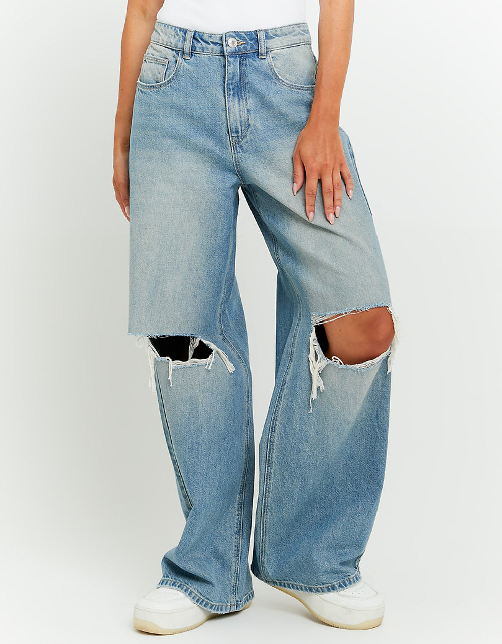 Mid Waist Baggy Jeans Destroyed | Blue Wash