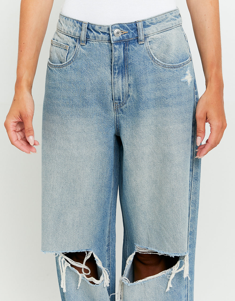 Mid Waist Baggy Jeans Destroyed | Blue Wash