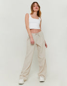 Wide Leg Linen Trousers | Beige