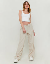 Wide Leg Linen Trousers | Beige