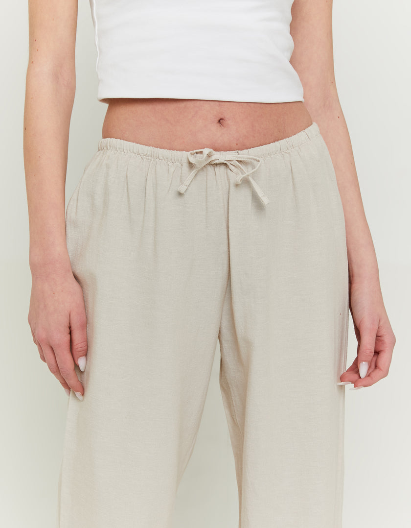 Wide Leg Linen Trousers | Beige