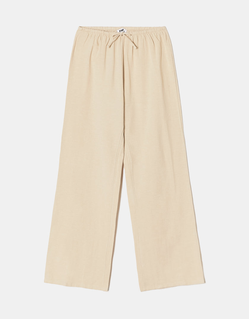 Wide Leg Linen Trousers | Beige