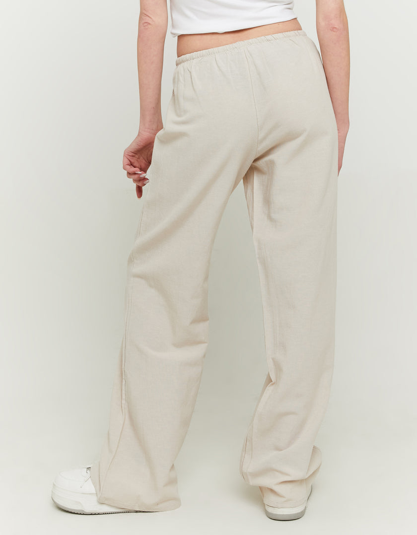 Wide Leg Linen Trousers | Beige